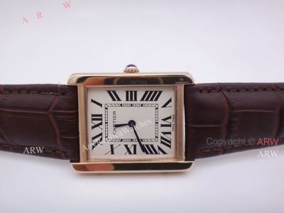 Cartier Tank Rose Gold Leather Strap Replica Watches For Sale 
